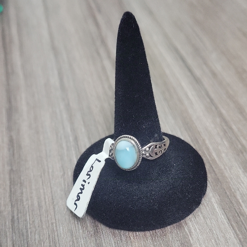 Sterling Silver Blue Larimar Oval Stone Ring